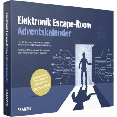 Abbildung von FRANZIS 67154 Elektronik Escape Room Adventskalender, 24 Tage elektronischer Rätselspaß, ohne Löten, inkl. 40 seitigem Begleitbuch