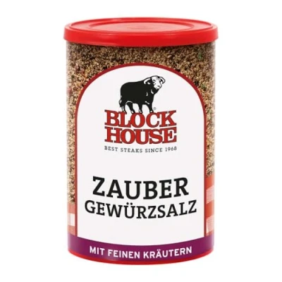Abbildung von Block House Zaubergewürzsalz, Gewürzmischung für Fleisch, Fisch und Gemüse in Restaurantqualität, 280g Dose mit Streuaufsatz