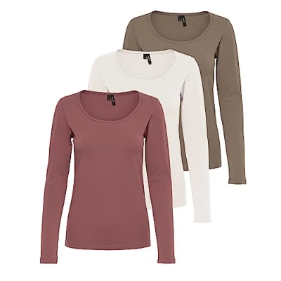 Abbildung von VERO MODA Damen VMMAXI My LS Soft UNECK NOOS 3 Pack, Walnut/Rose Brown &amp; MARSHMALLO, XL