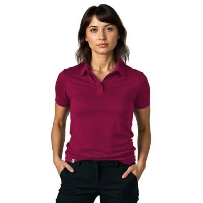 Abbildung von ALPIN LOACKER Merino Shirt Damen Kurzarm &amp; NEU Poloshirt I atmungsaktives Funktionsshirt für Sport und Wandern Unterwäsche Polo Tshirt Damen, Berry M