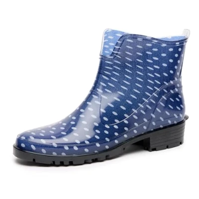 Abbildung von Ladeheid Gummistiefel Damen Kurz Wasserdicht Damenschuhe Elegant und Bequem LA 930 (Dunkelblau/Dots, 36 EU)