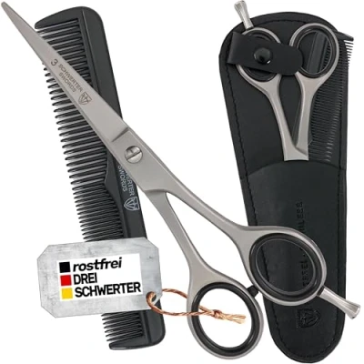 Abbildung von DREI SCHWERTER Rostfreie professionelle Haarschere Friseurschere im Etui, NEU mit Kamm und Tuch