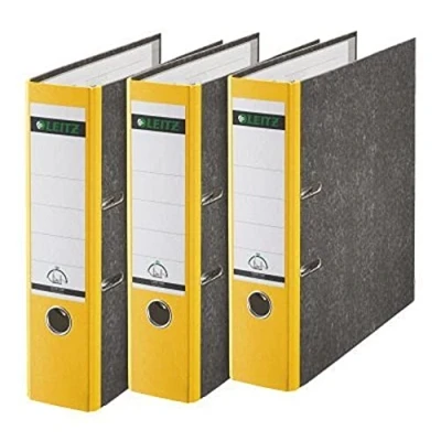 Abbildung von Leitz Qualitäts Ordner, 3er Pack, Wolkenmarmor Papier, A4, 8 cm Rückenbreite, Gelb, 310305015