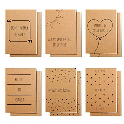 Abbildung von Belle Vous 12er Pack Braune Kleine Notizbücher A6 Liniert 10,5 x 14,8 cm Notizblöcke Klein 6 Englische Spruch Designs 80 Papierseiten Positive Botschaften auf Notizblock für Reisen &amp; Büchern