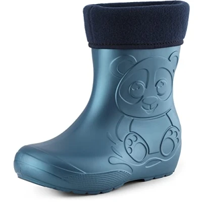 Abbildung von Ladeheid Eva Kinder Jungen Mädchen Gummistiefel Regenschuhe gefüttert LA CA 11 (Metallisches Blau 2, 32/33 EU)
