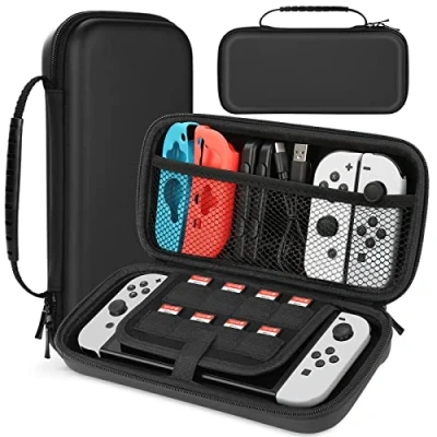 Abbildung von HEYSTOP Switch OLED Tasche Kompatibel mit Nintendo Switch, Switch/Switch Tragetasche Mehr Platz, Schutzhülle Hülle Case für Zubehör,Schwarz