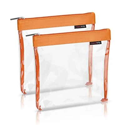 Abbildung von nextrip Kulturbeutel [2&#039;er Set] Transparent für Flüssigkeiten Handgepäck Kosmetiktasche durchsichtig Flugzeug Reiseset Kosmetik Beutel (Orange)
