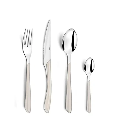 Abbildung von Amefa ECLAT Besteck Set Weiß Essbesteck 24 teilig für 6 Personen Edelstahl rostfrei hochwertige Kunststoff Griffschalen spülmaschinenfest Campingbesteck