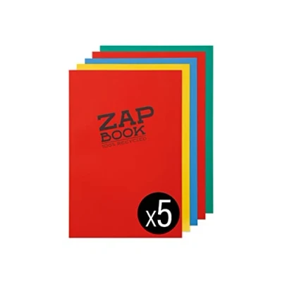 Abbildung von Clairefontaine 3354C Packung mit 5 Zeichenheften ZAP Books geleimt im Hochformat BOOK, DIN A4, 160 Blatt, 80g, blanko, Sortierung gemischt, 1 Pack