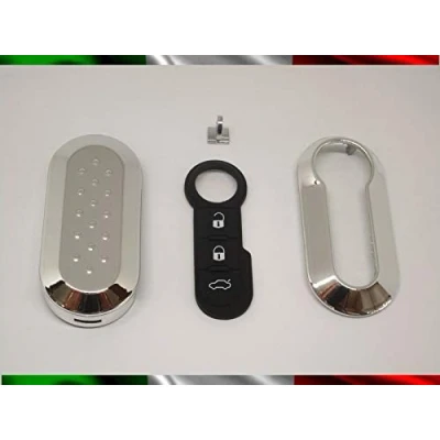 Abbildung von TOPBEST Cover Schlüssel Gehäuse + Tasten TASTINI Gummi Schlüsselhaken FIAT 500 Grande Punto Evo Bravo Panda 500L Lancia Y YPSILON MUSA Delta SCOCCA Silber