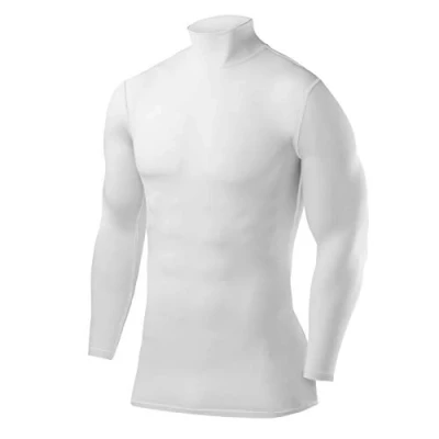 Abbildung von PowerLayer Kompressionsshirt Herren Compression Shirt Funktionssshirt Langarm Laufshirt Mock Neck Sportshirt Longsleeve Oberteil Unterziehshirt Weiss, L