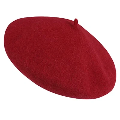 Abbildung von TRIXES Burgunderfarbene Baskenmütze für Frauen Mütze Faschingskostüme Flauschige Wintermützen/Accessoires Warme und gemütliche Baskenmützen Tolle Geschenke Mädchen