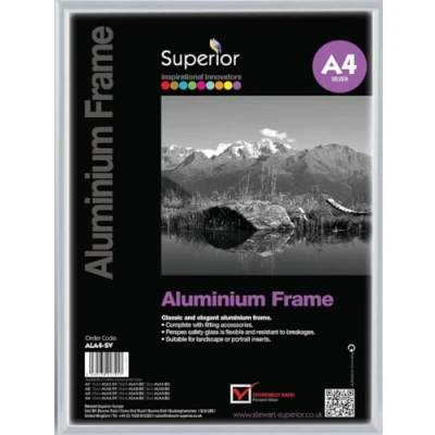 Abbildung von Stewart Superior Bilderrahmen, A4, gebürstetes Aluminium, mit Plexiglas Sicherheitsglas, silberfarben, 12 Stück