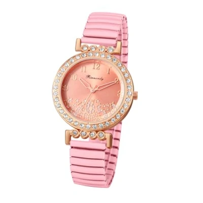 Abbildung von JewelryWe Damenuhr Elastisch Diamant Uhr: Glitzer Zirkonia Sterne Analog Quarz Armbanduhr Damen Rosa Edelstahl Stretch Armband Lässige Uhr mit Zugarmband &amp; leicht ablesbarem Digitalskala