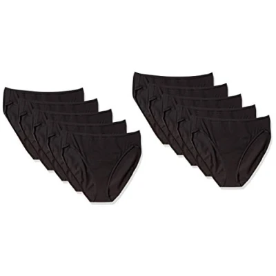 Abbildung von Amazon Essentials Damen Slip aus Baumwolle mit hohem Beinschnitt (in Übergröße erhältlich), 10er Pack, Schwarz, 42
