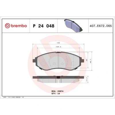 Abbildung von BREMBO P 24 048 Bremsbelagsatz exkl. Verschleißwarnkontakt ohne Zubehör CHEVROLET: Aveo / Kalos Hatchback, Saloon