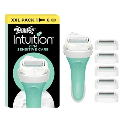 Abbildung von WILKINSON SWORD Intuition Sensitive Care für Frauen Kein Rasiergel erforderlich Rasiergriff + 6 Klingen Nachfüllpackung, 1 stück (1er Pack)