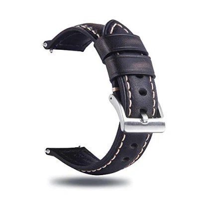 Abbildung von Berfine Quick Release Rindsleder Uhrenarmband 18mm, Vintage Retro Pull Up Leder Uhrenband, Ersatzarmband für Damen Herren Uhr und Smartwatch, Schwarzbraun
