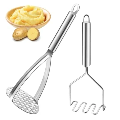 Abbildung von HUDDU 2 Stück Kartoffelstampfer Edelstahl Lang 27,5 cm, Kartoffel Stampfer Handstampfer Küchenstampfer Spülmaschinenfest Gemüsestampfer für Kartoffel, Obstsäfte, Gemüsebrei, Püree