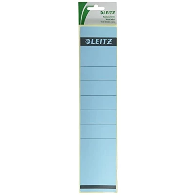 Abbildung von Leitz Rückenschild selbstklebend für Standard und Hartpappe Ordner, 10 Stück, 80 mm Rückenbreite, Langes breites Format, 62 x 285 mm, Papier, blau, 16400035