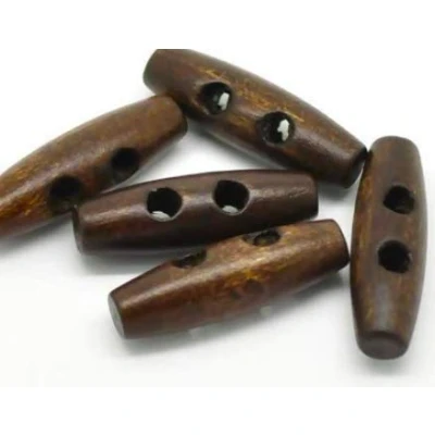 Abbildung von 30 Stück edle Holzknöpfe Knebelknöpfe oval 3,5 x 1,1 cm dunkelbraun braun Knebel 2 Löcher längliche Knöpfe zum annähen nähen und basteln Jackenknöpfe Mantelknöpfe