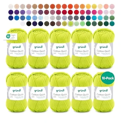 Abbildung von Gründl Cotton Quick Uni, Vorteilspack 10 Knäuel à 50 g (strapazierfähige Wolle, pflegeleichtes waschbares Garn aus 100 % Baumwolle, / 125 m, Nadelstärke: 3 4, x g), Hellgrün
