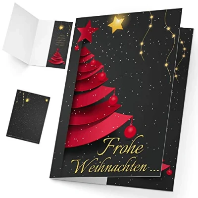 Abbildung von Weihnachtskarten Set (12 Stück) WEIHNACHTSBAUM edle Premium Klappkarten ideal privat &amp; geschäftlich Frohe Weihnachten Karten von BREITENWERK
