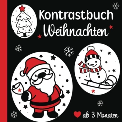 Abbildung von Kontrastbuch Weihnachten für das Baby ab 3 Monaten Kräftige Kontrastbilder in Schwarz Weiß mit Primärfarbe Rot: Mein erstes Schönes ... (Schöne Kontrastbücher Babys)