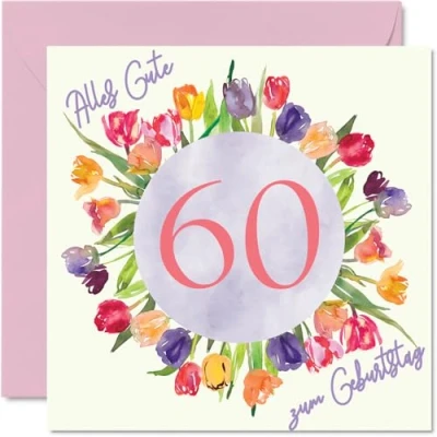 Abbildung von 60. Geburtstagskarte für Frauen Aquarell Tulpen Blumen Strauß Alles Gute zum Geburtstagskarten 60 Jährige Frau Mama Oma Tante, 145mm Sechzig Sechzigster Geburtstag Grußkarten