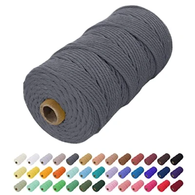 Abbildung von Uiopa Makramee Garn 2mm x 200m, Baumwollkordel Farbig Baumwollgarn Geflochten Baumwollseil, Natürliche Baumwollschnur für Wandbehang, Vorhang, Traumfänger, Hängepflanze, Deko (Grau)