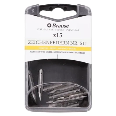 Abbildung von Jacques Herbin Brause 150511B Packung mit 15 Zeichnenfedern mittelweich, feiner Spitze, ideal für Kalligraphie, 1 Box
