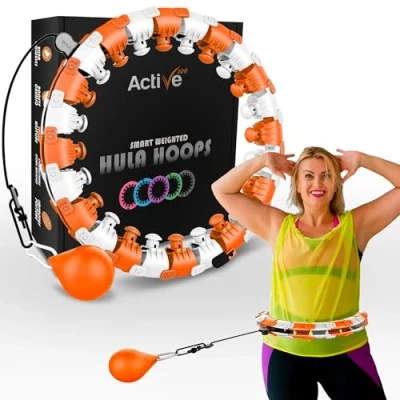 Abbildung von K MART Smart Hula Ring Hoops, Gewichteter Circle 24 Abnehmbarer Fitnessring mit 360 Grad Auto Spinning Ball Gymnastik, Massage, Erwachsene Fitness zur Gewichtsreduktion (Ambar Orange)