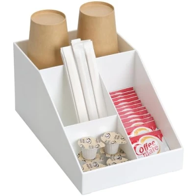 Abbildung von Navaris Kaffee Spender Organizer Aufbewahrung von Zubehör Kaffeebar für u. a. Zucker Milch Servietten Kapseln Kaffeestation 10 Fächer Weiß
