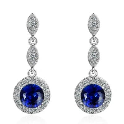 Abbildung von Crystalline Azuria Ohrhänger Ohrringe mit Rund Blauer simulierter Saphir Zirkonia Kristalle 18 kt Weiß Vergoldet für Damen