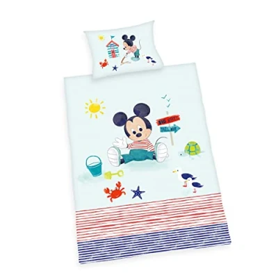 Abbildung von Herding Disney&#039;s Mickey Mouse Bettwäsche Set, Flanell Baumwolle, Mehrfarbig, 40 x 60 cm, 100 135 cm