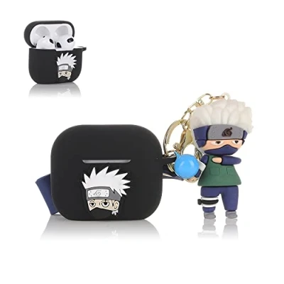 Abbildung von Derhom Airpods 3 Schutzhülle aus Silikon, lustig, niedlich, modisch, weich, Comic Motiv, kompatibel mit Apple 3, Schlüsselanhänger [Cartoon Puppenserie] (Kakashi)