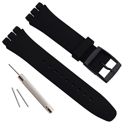 Abbildung von Replacement Waterproof Silicone Rubber Watch Strap Band for Swatch (17mm 19mm 20mm) (19mm, Black)