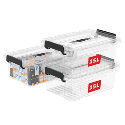 Abbildung von Cetomo,15L,3er Pack, Aufbewahrungsbox mit deckel,Aufbewahrungsboxen, Clips, stapelbar, Wohnzimmer, Schlafzimmer.lebensmittelecht,Verschlussclips,Neumaterial Plastik Box transparent
