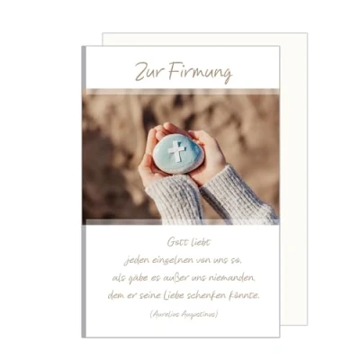 Abbildung von Edition Seidel Premium Glückwunschkarte zur Firmung mit Umschlag. Firmungskarte Spruch Karte Grusskarte Hände Stein Kreuz Junge Mädchen (FI133a SW024)