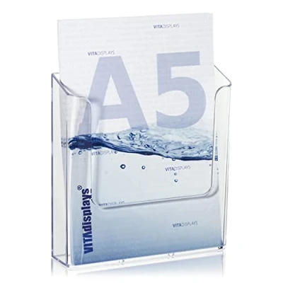 Abbildung von VITAdisplays 2 Stk. DIN A5 Wandprospekthalter, transparenter Flyerhalter zur Wandmontage, Wand Prospekthalter für Flyer, als Wandhalter Prospekte und Kataloge