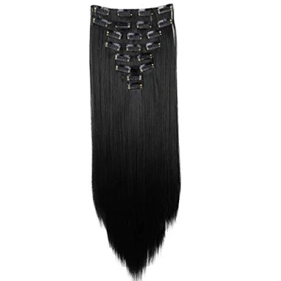 Abbildung von CAISHA XL 60cm 7 Teile Set CLIP IN EXTENSIONS Jenny Haarverdichtung Haarverlängerung Glatt Schwarz CE1