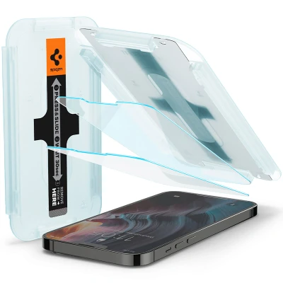 Abbildung von Spigen EZ FIT Gehärtetes Glas Durchsichtige Displayschutzfolie Mit Montagerahmen Apple iPhone 13 Pro Max 2 pack