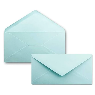 Abbildung von 50 Brief Umschläge Hell Blau DIN Lang 110 x 220 mm (11 22 cm) Nassklebung ohne Fenster Ideal für Einladungs Karten Serie FarbenFroh