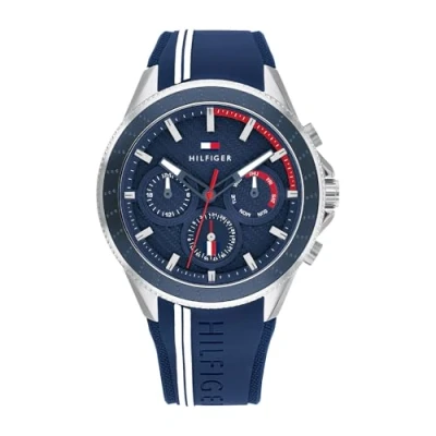 Abbildung von Tommy Hilfiger Multi Zifferblatt Quarz Uhr für Herren mit Blaues Silikonarmband 1791859