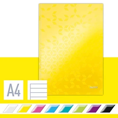 Abbildung von Leitz WOW Notizbuch in A4 Format mit 80 Blatt, Liniert, Elfenbeinfarbiges Papier (90 g/m2), Fester Einband, Gelb, WOW, 46251016