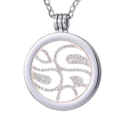 Abbildung von Morella Damen Halskette 70 cm Edelstahl mit Amulett und Coin 33 mm Glücksmuster Rosegold in Schmuckbeutel