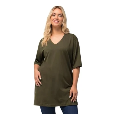 Abbildung von Ulla Popken Damen Basic v T Shirt, Wald Grün, 50 52