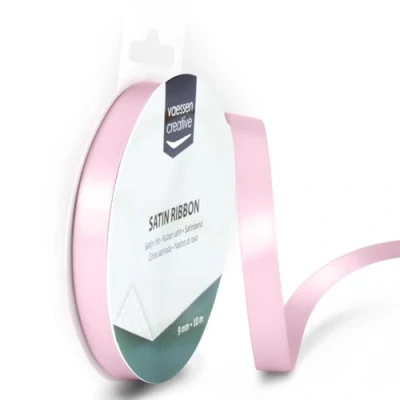 Abbildung von Vaessen Creative Satinband 9mmx10m Pastell Rosa, Schleifenband, Dekoband, Bänder zum Basteln, Stoffbänder für Hochzeit, Taufe Und Geburtstagsgeschenke