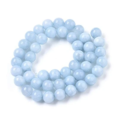 Abbildung von ZEMRIO 8mm natürliche Aquamarin Edelsteinperlen Lose Stein runde Perlen für Schmuckherstellung DIY Armband Halskette (Aquamarin, 8mm)