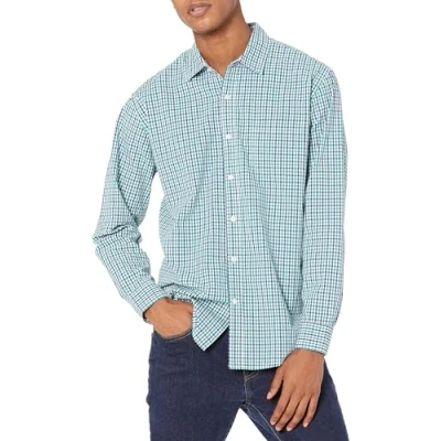Abbildung von Amazon Essentials Herren Lässiges langärmeliges Popeline Hemd Normale Passform, Marineblau Grün Vichy Muster, L